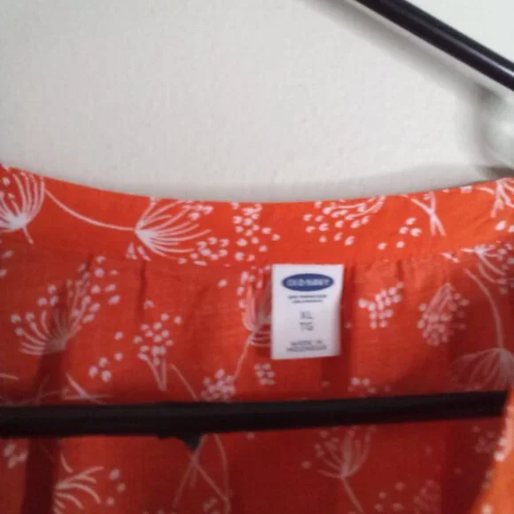 Old Navy Shirt Blouse Women XL Long Sleeve Babydoll Pattern Orange White - Picture 9 of 14